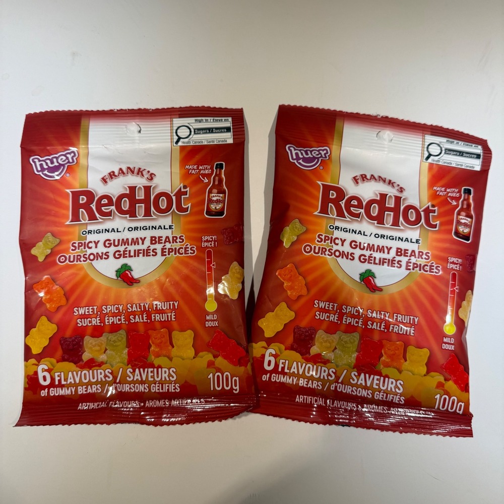 Huer Frank's RedHot Spicy Gummy Bears 2 Pack 100g Each Sweet Spicy Salty Fruity